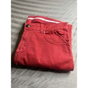 Isaia Napoli Mens Red Cotton Stretch Straight Leg Pants Made in Italy Size 52R
